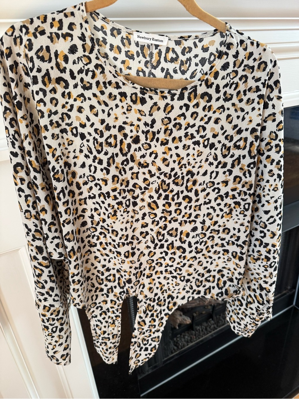 Newbury Kustom Cream Leopard Print Long Sleeve Top with Black & Gold Spots